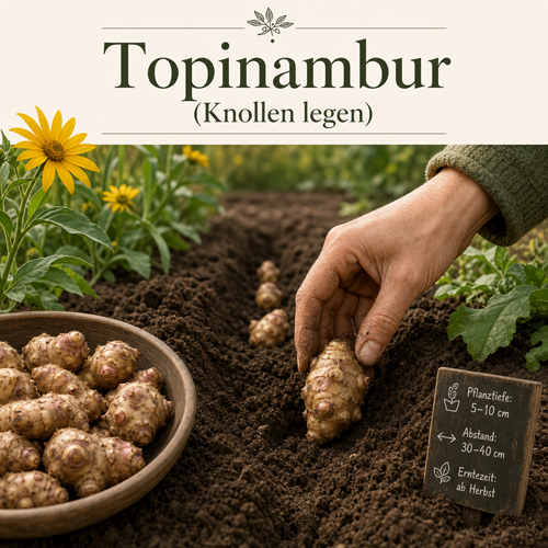 So pflanzt Du Topinambur (Knollen legen) richtig ein. Sorge für eine ideale Aussaat. Christian Sill | Ihr Partner für Gartenpflege und Hausdienstleistungen im Flecken Coppenbrügge, Bad Münder, Hameln-Pyrmont, Springe und den umliegenden Orten.